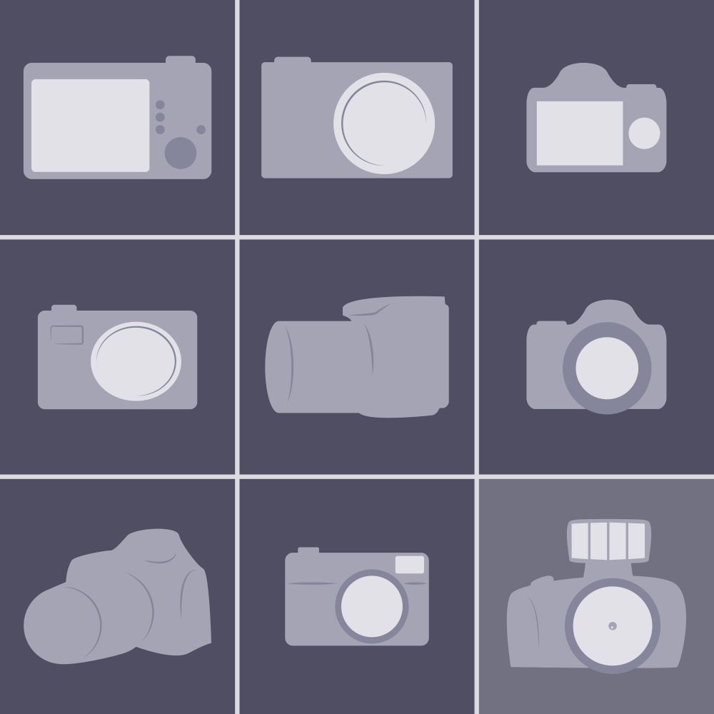 Set of icons on a theme cameras. Vector illustrations on the theme of the cameras