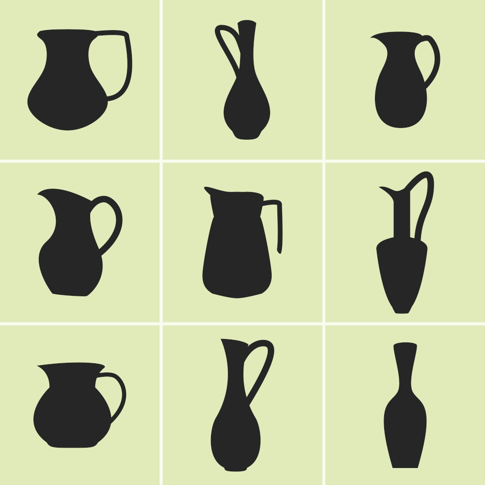 Set of icons on a theme decanters, pitchers. Vector illustrations on the theme decanters, pitchers