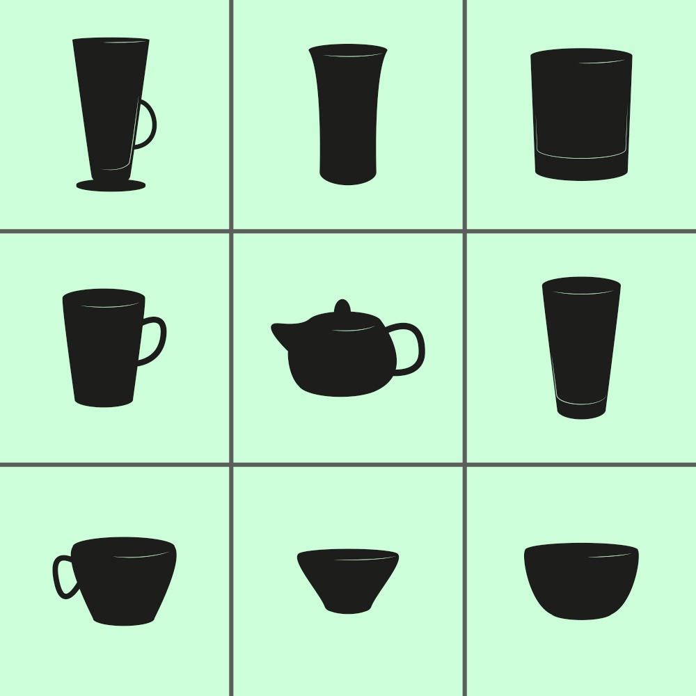 Set of icons on a theme Utensils for tea and coffee. Utensils for tea and coffee