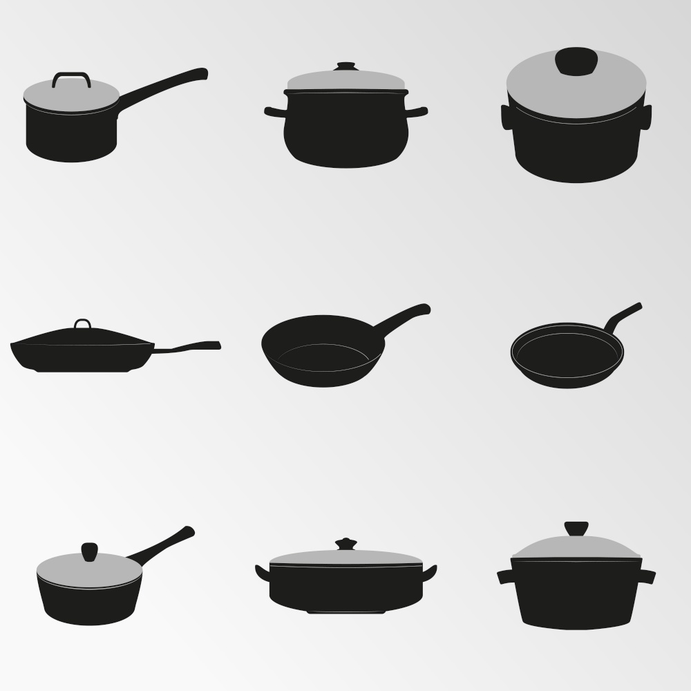 Set of objects on the theme of Food and utensils. Vector illustration on the Food and utensils