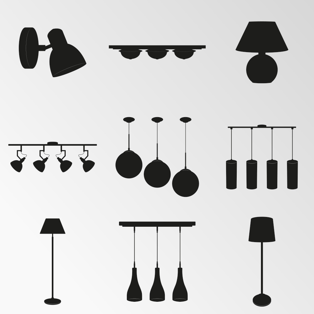 Set of objects on the theme of Lighting and lamps. Vector illustration on the Lighting and lamps