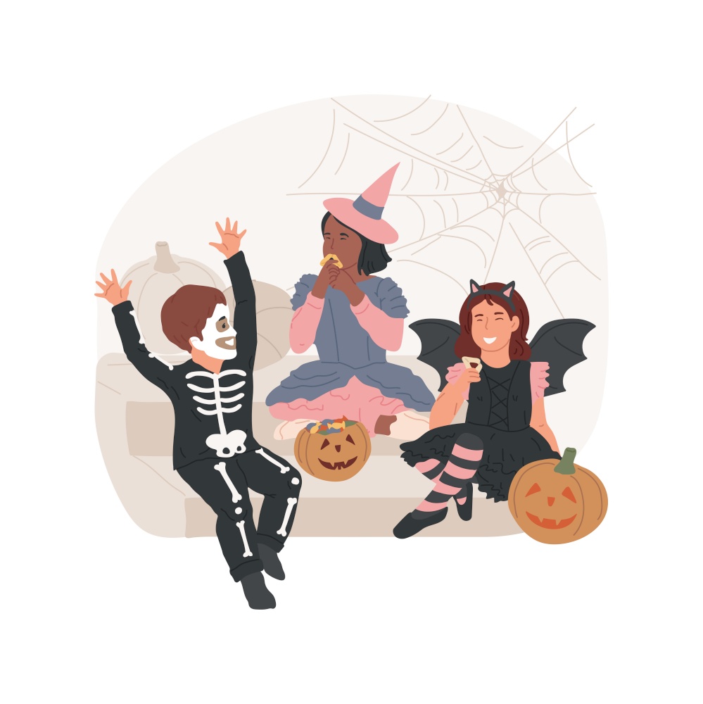 Happy with the treat isolated cartoon vector illustration. Smiling girls wearing costumes and enjoying Halloween treat, honoring old traditions, public holiday celebration vector cartoon.. Happy with the treat isolated cartoon vector illustration.