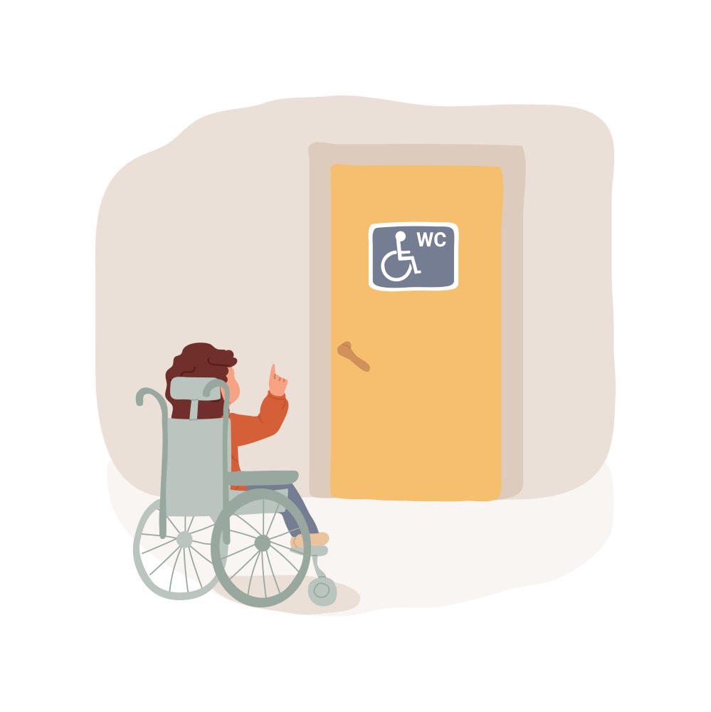 Accessible toilets isolated cartoon vector illustration. Bathroom door with wheelchair sign, accessible school toilets, inclusive environment, barrier free public education vector cartoon.. Accessible toilets isolated cartoon vector illustration.