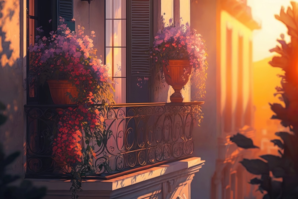 balcony with potted flowers on fa???? ?????? ??????? ??????? ?????????? ?? ??? ????? ?????????? ???