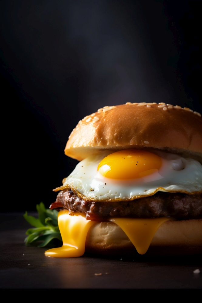 Burger on a brioche bun. Generative AI. High quality illustration. Burger on a brioche bun. Generative AI