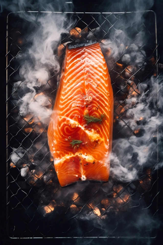 Grilled Salmon on Barbecue. Generative ai. High quality illustration. Grilled Salmon on Barbecue. Generative ai