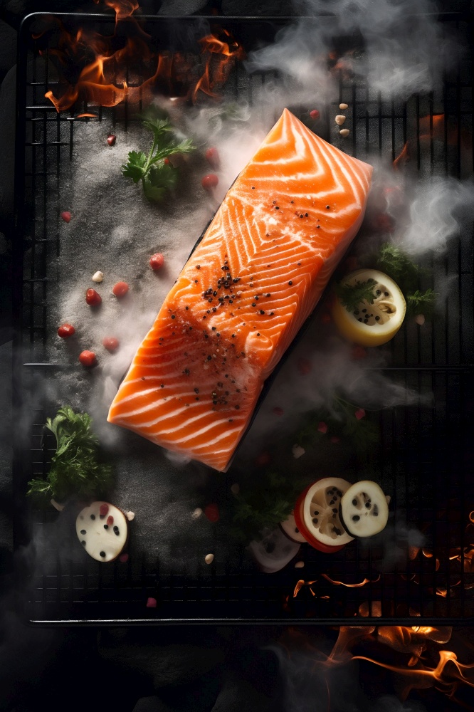 Grilled Salmon on Barbecue. Generative ai. High quality illustration. Grilled Salmon on Barbecue. Generative ai