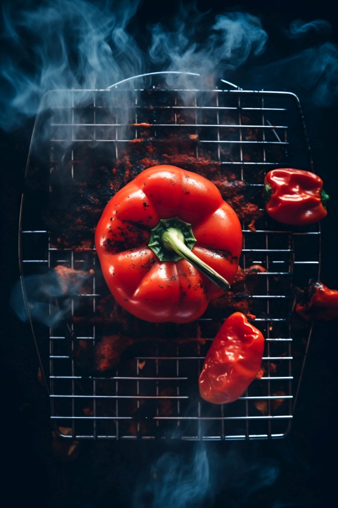 Sweet Red Pepper Grilling on Barbecue. Generative ai. High quality illustration. Sweet Red Pepper Grilling on Barbecue. Generative ai