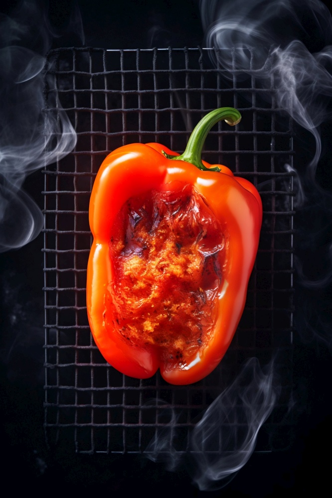 Sweet Red Pepper Grilling on Barbecue. Generative ai. High quality illustration. Sweet Red Pepper Grilling on Barbecue. Generative ai