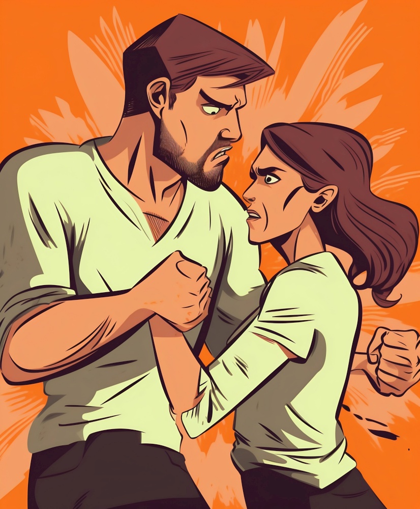 Illustration of Woman and a man swear among themselves, screaming and violence. High quality illustration. Illustration of Woman and a man swear among themselves, screaming and violence