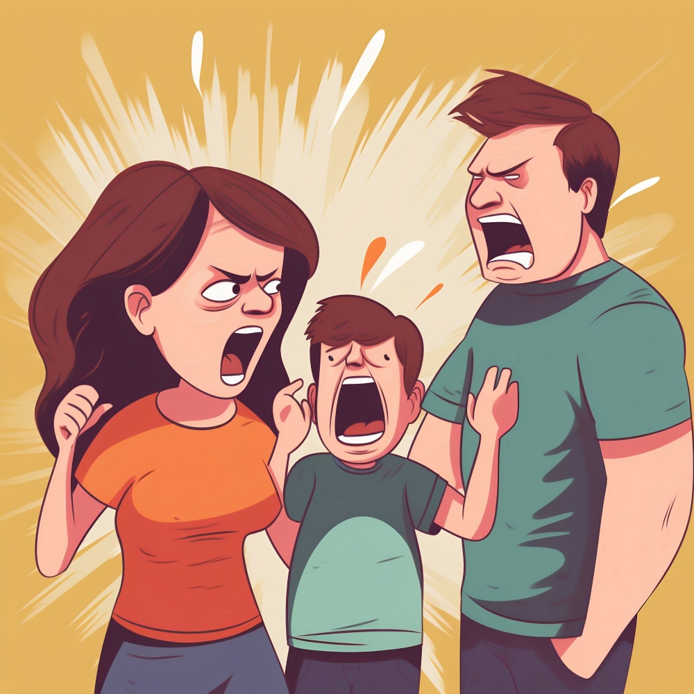 Illustration of Angry Mom and Dad Yelling at Child. Generative ai. High quality illustration. Illustration of Angry Mom and Dad Yelling at Child. Generative ai