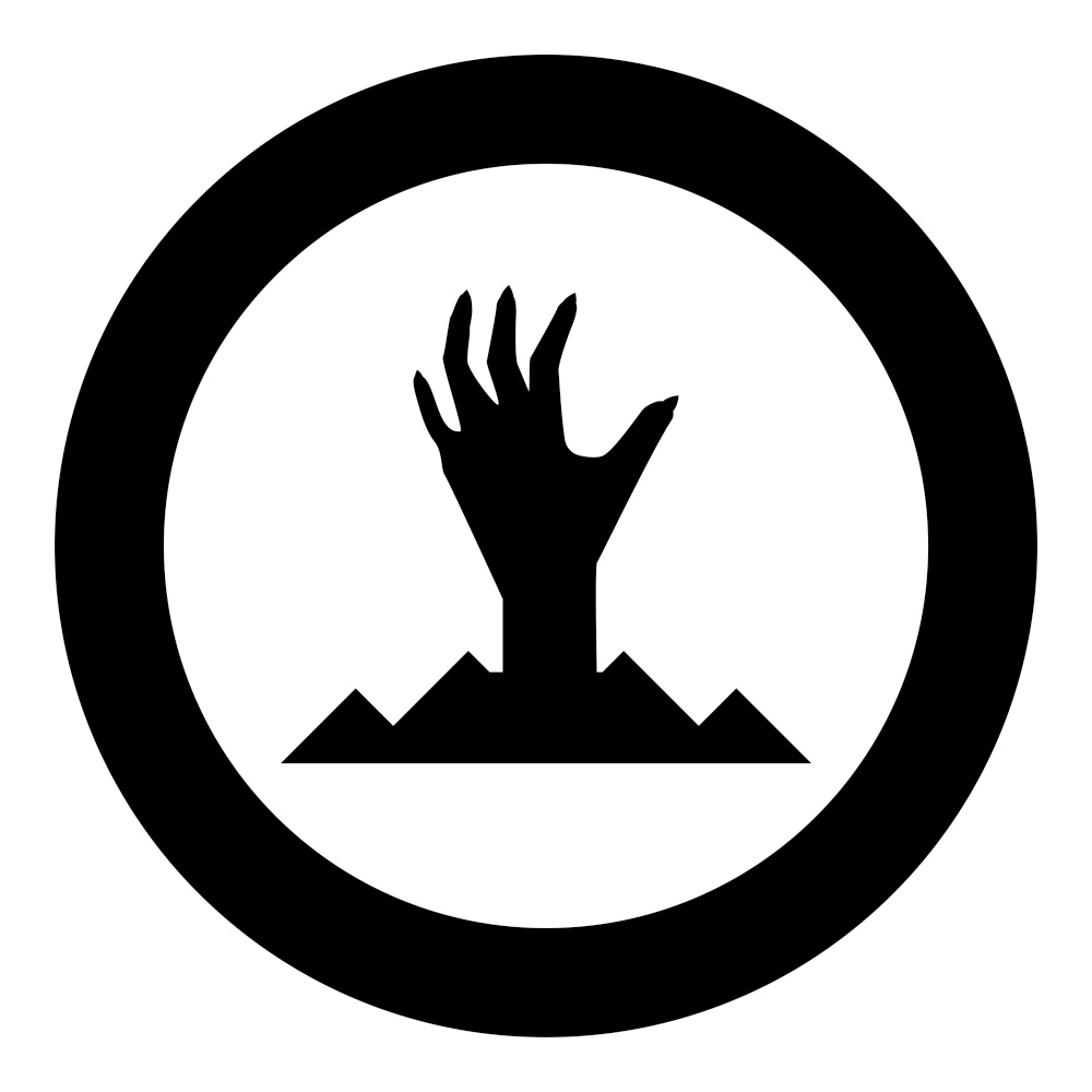 Scary human hand from ground silhouette dead man&rsquo;s Halloween decorative element zombie concept spooky clawed paw sharp nails bony arm fingers man undead icon in circle round black color vector illustration image solid outline style simple. Scary human hand from ground silhouette dead man&rsquo;s Halloween decorative element zombie concept spooky clawed paw sharp nails bony arm fingers man undead icon in circle round black color vector illustration image solid outline style