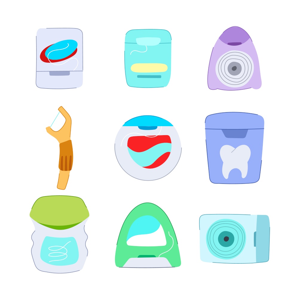 dental floss set cartoon. tooth health, clean oral, ing dentist dental floss sign. isolated symbol vector illustration. dental floss set cartoon vector illustration