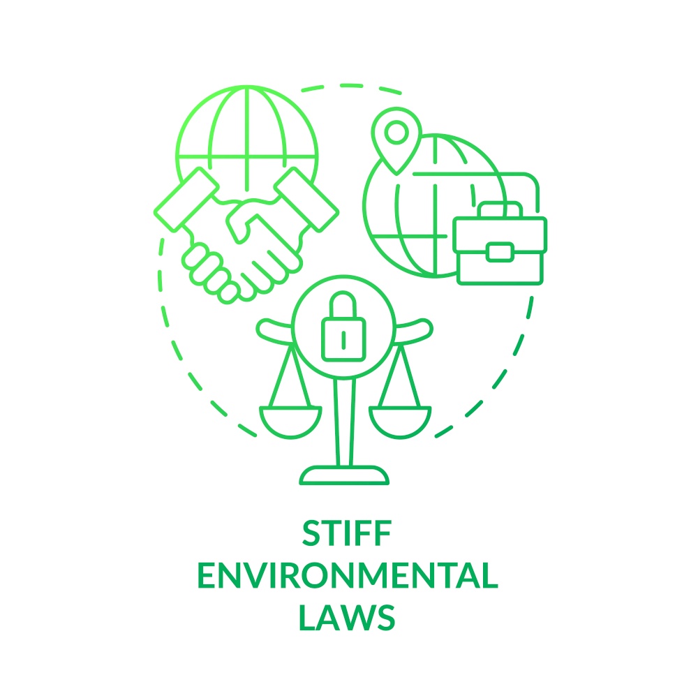 Stiff environmental laws green gradient concept icon. Sustainable manufacture. Ecological regulation abstract idea thin line illustration. Isolated outline drawing. Myriad Pro-Bold font used. Stiff environmental laws green gradient concept icon