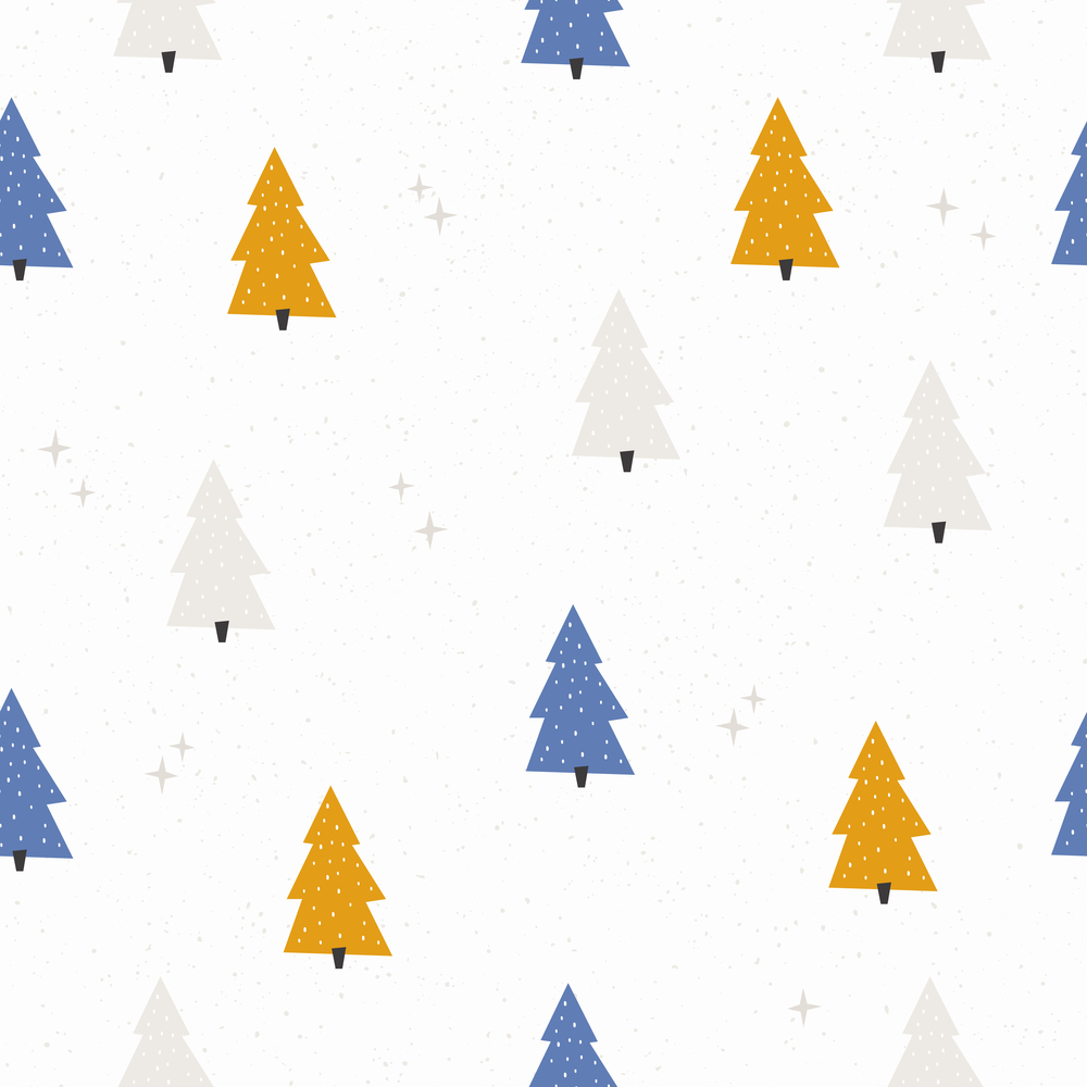 Seamless pattern with hand drawn Christmas trees. Cute design for fabric prints, wrapping paper, clothing. Seamless pattern with hand drawn Christmas trees