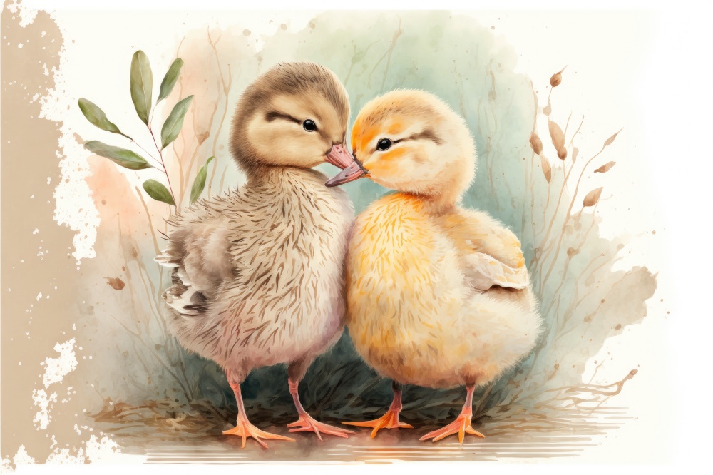 Ducks in love. Cute lovers close together. Generative AI
