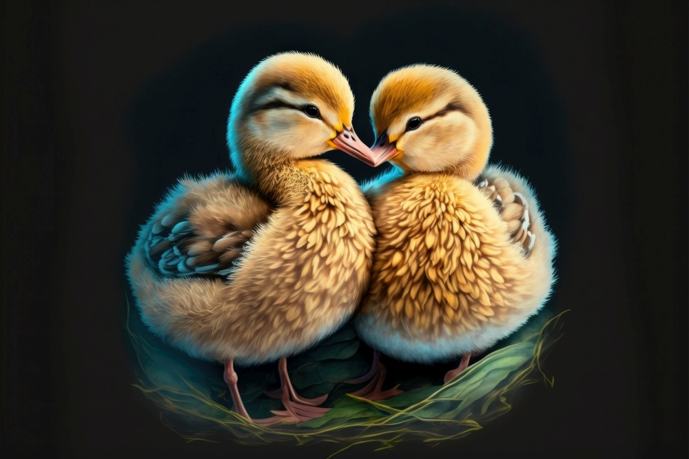 Ducks in love. Cute lovers close together. Generative AI