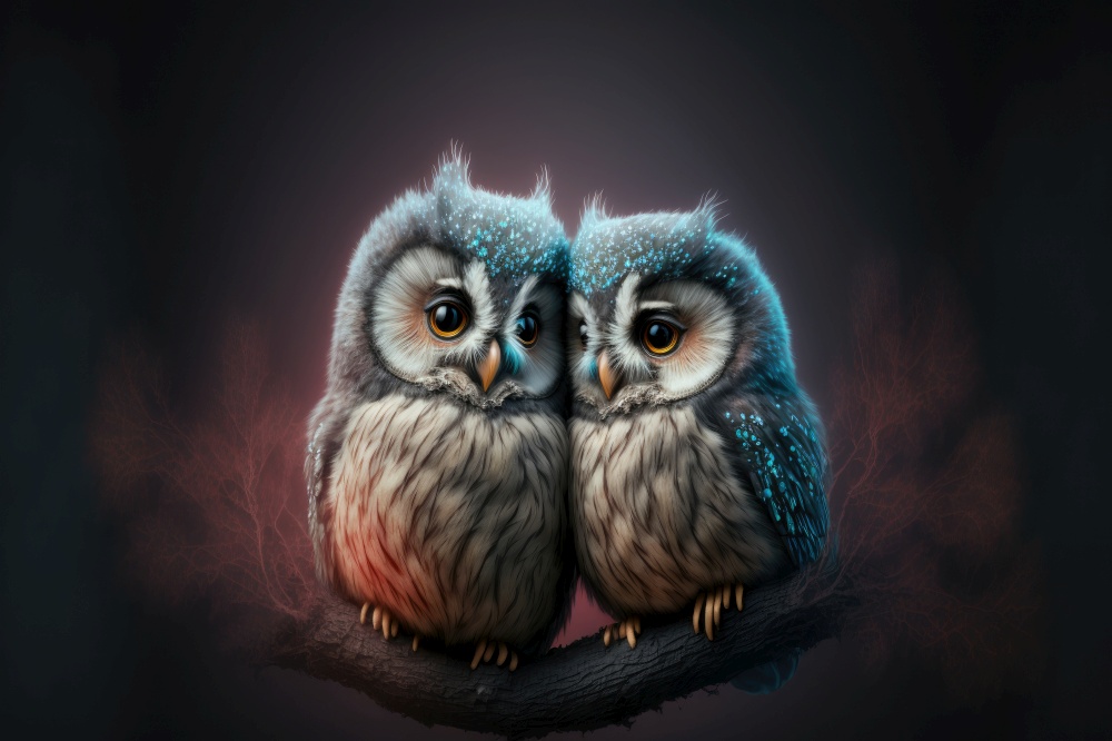 Owls in love. Cute lovers close together. Generative AI