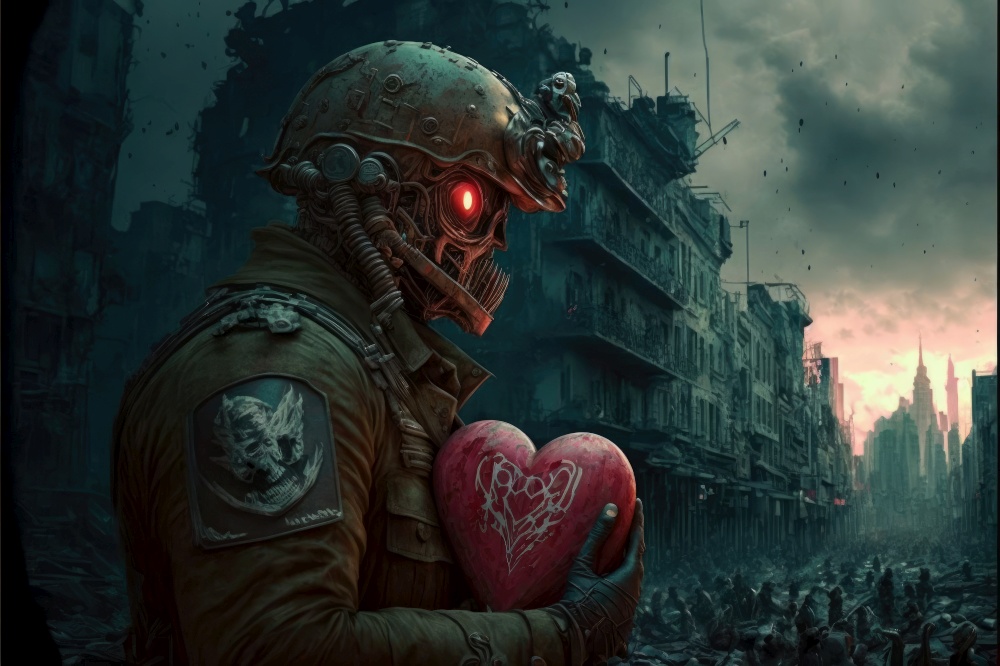 Love in the war. City destroyed by war or by a great disaster. Hope in the chaos. Generative Ai