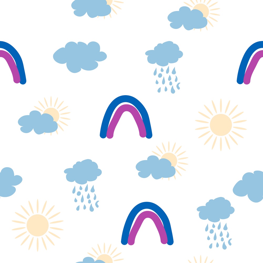 Rainbow, cloud, sun seamless pattern for newborns. Cute and delicate design for the youngest children.. Rainbow, cloud, sun seamless pattern for newborns. Cute and delicate design for the youngest children