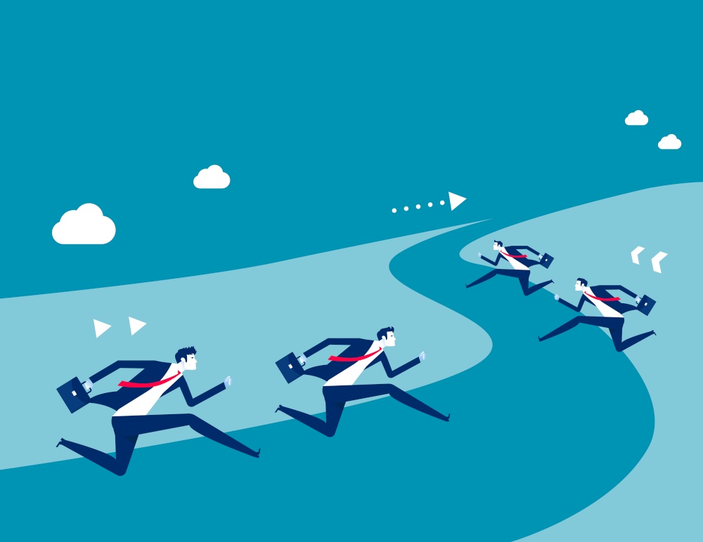Team running up the hill of financial success. Business direction success vector illustration