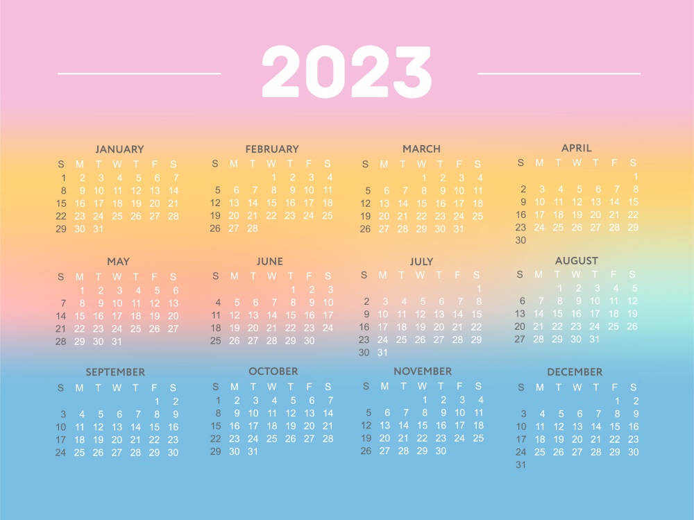 2023 Calendar year vector illustration. The week starts on Sunday. Annual calendar 2023 template. Calendar design in black and white colors, Sunday in red colors.. 2023 Calendar year vector illustration. The week starts on Sunday. Christmas snowflakes calendar 2023 template. Calendar design Sunday in red colors. Vector