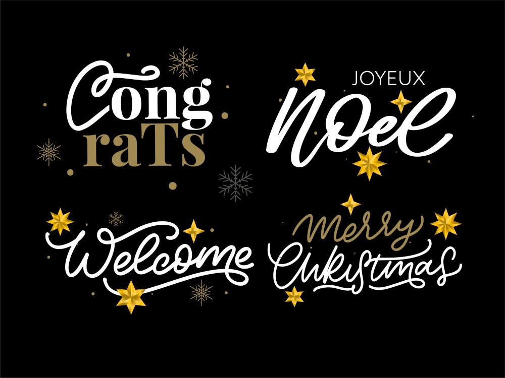 Merry Christmas. Happy New Year, typography lettering badge emblems quotes set collection. Vector logo design for postcard, invitation, greeting card, poster. Merry Christmas set 2023 Happy New Year, typography lettering badge emblems quotes set collection. Vector logo design for postcard, invitation, greeting card, poster, gift.