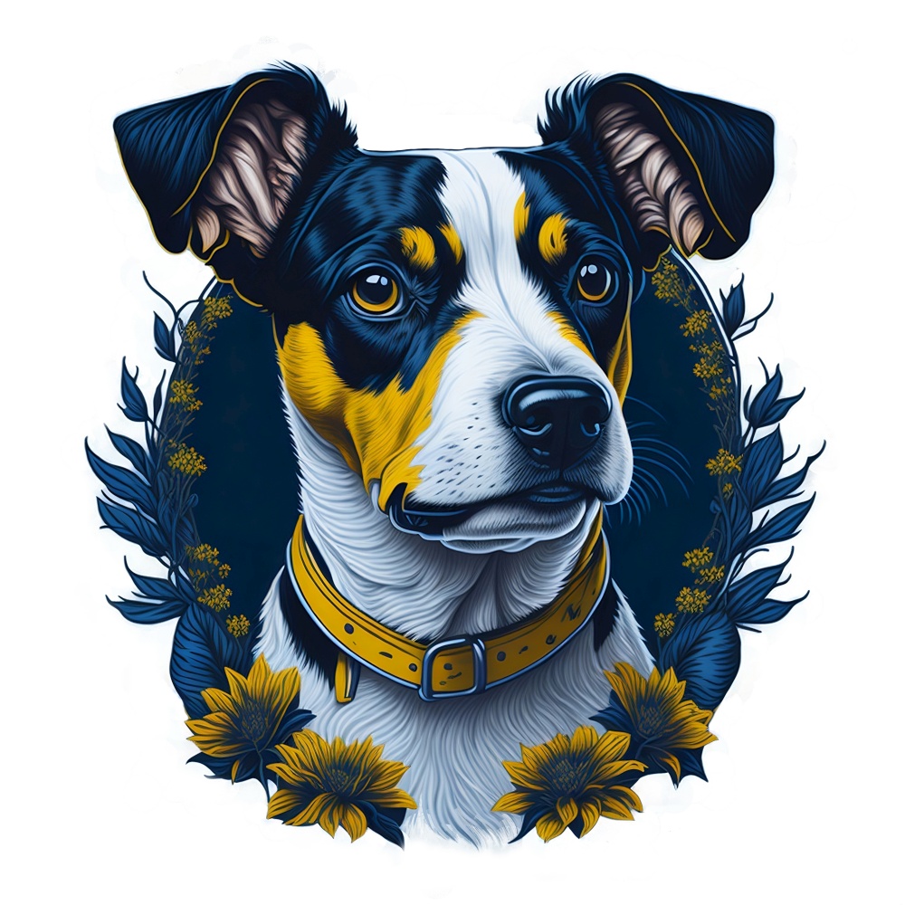 T-shirt design with realistic jack russell terrier portrait. Colorful print design of jack russell terrier, dog head on white background. AI generated illustration. T-shirt design with jack russell terrier portrait. AI generated illustration
