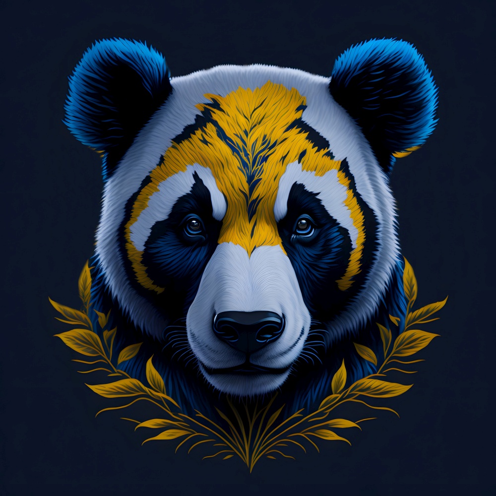 T-shirt design with realistic panda bear portrait. Colorful print design of panda head on dark background. AI generated illustration. T-shirt design with panda bear portrait. AI generated illustration