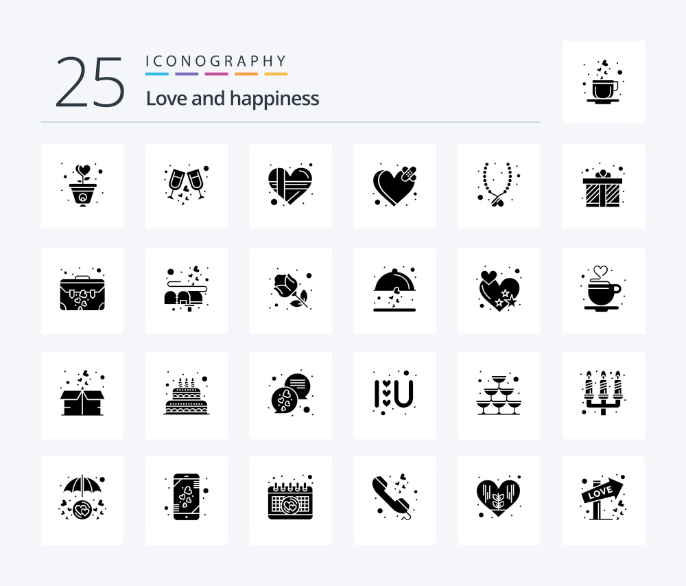 Love 25 Solid Glyph icon pack including love. broken. party. breakup. love