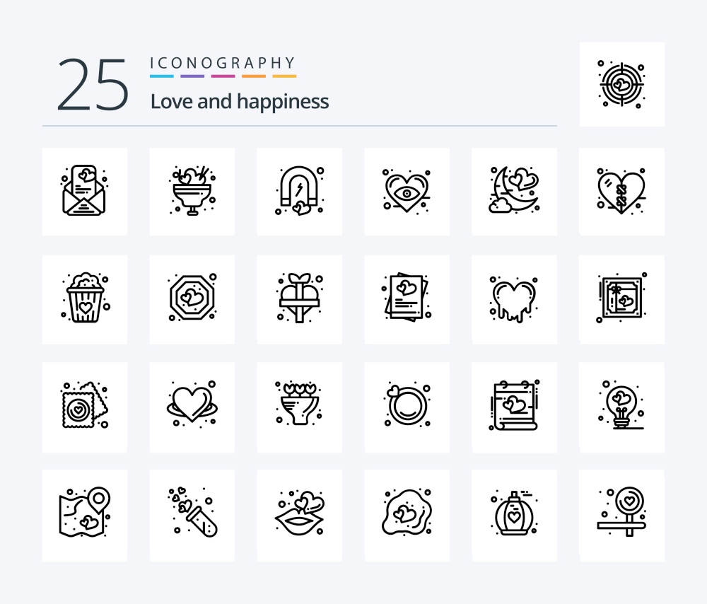 Love 25 Line icon pack including moon. date. heart. love. eye