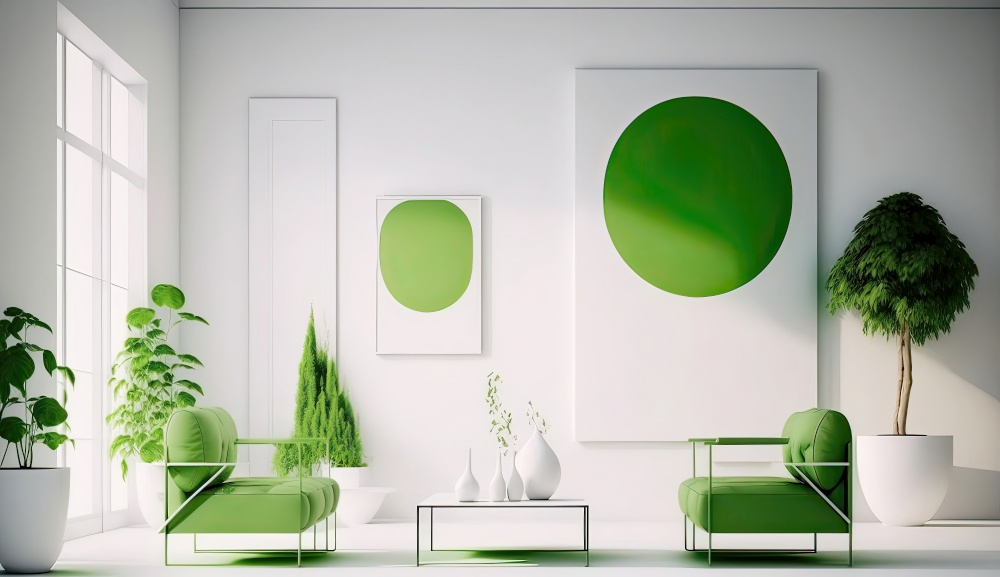 white green room interior. wall home, design floor, light style, living modern, empty green, space white green room interior ai generated illustration. white green room interior ai generated