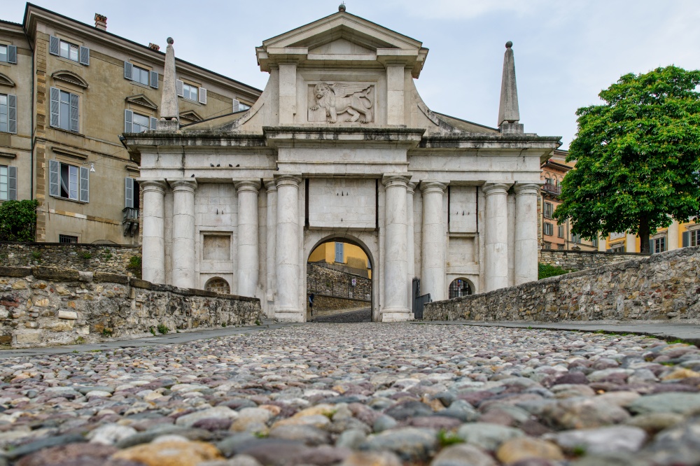 The Porta San Giacomo entrance to the Citta Alta Bergamo Ilay