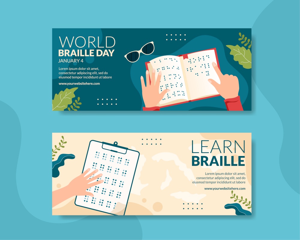 World Braille Day Banner Flat Cartoon Hand Drawn Templates Illustration