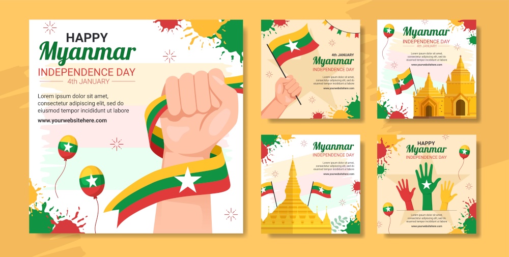 Myanmar Independence Day Social Media Post Flat Cartoon Hand Drawn Templates Illustration