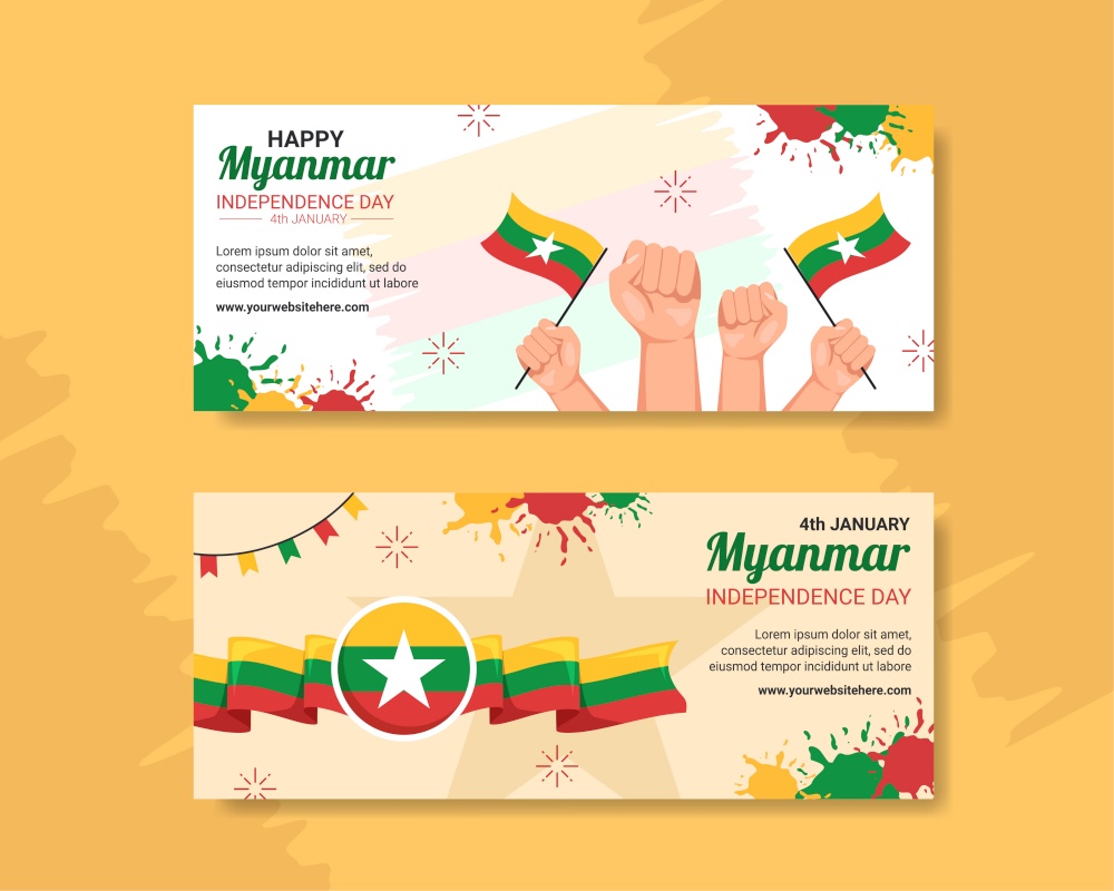 Myanmar Independence Day Banner Flat Cartoon Hand Drawn Templates Illustration