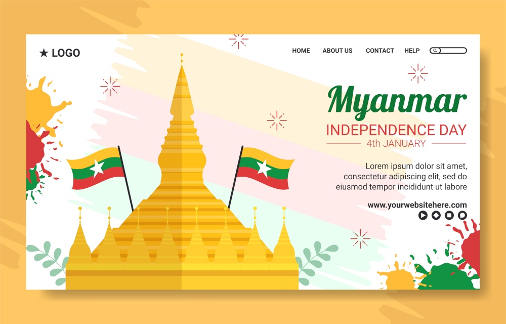 Myanmar Independence Day Social Media Landing Page Flat Cartoon Hand Drawn Templates Illustration