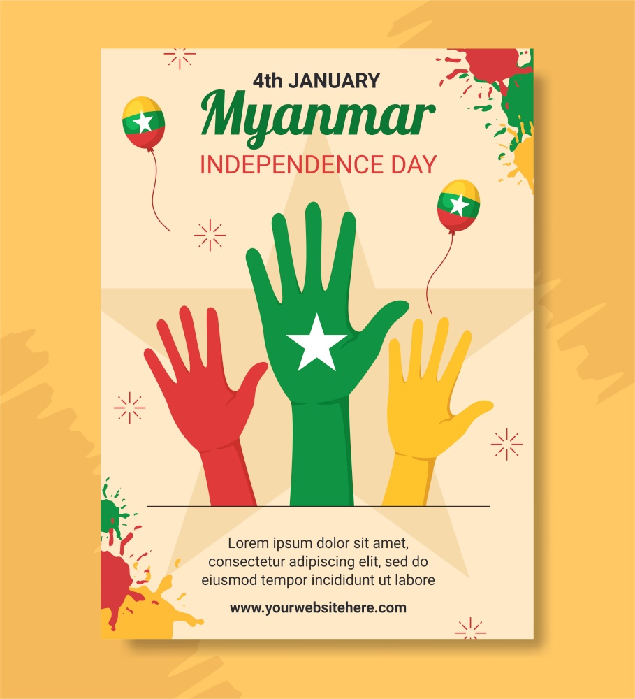 Myanmar Independence Day Poster Flat Cartoon Hand Drawn Templates Illustration