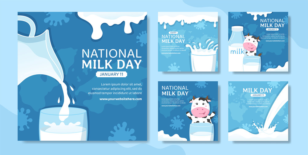 National Milk Day Social Media Post Flat Cartoon Hand Drawn Templates Illustration