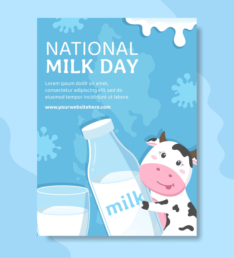 National Milk Day Poster Flat Cartoon Hand Drawn Templates Illustration