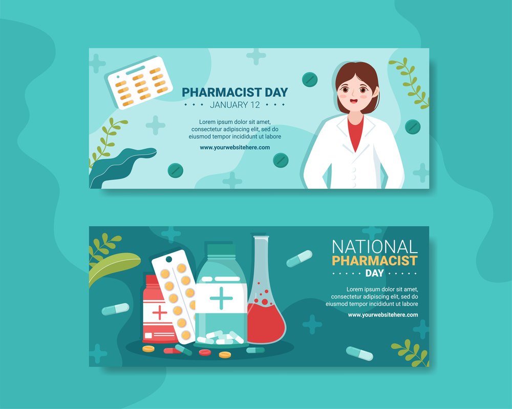 World Pharmacists Day Banner Flat Cartoon Hand Drawn Templates Illustration