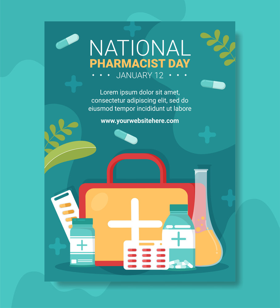World Pharmacists Day Poster Flat Cartoon Hand Drawn Templates Illustration
