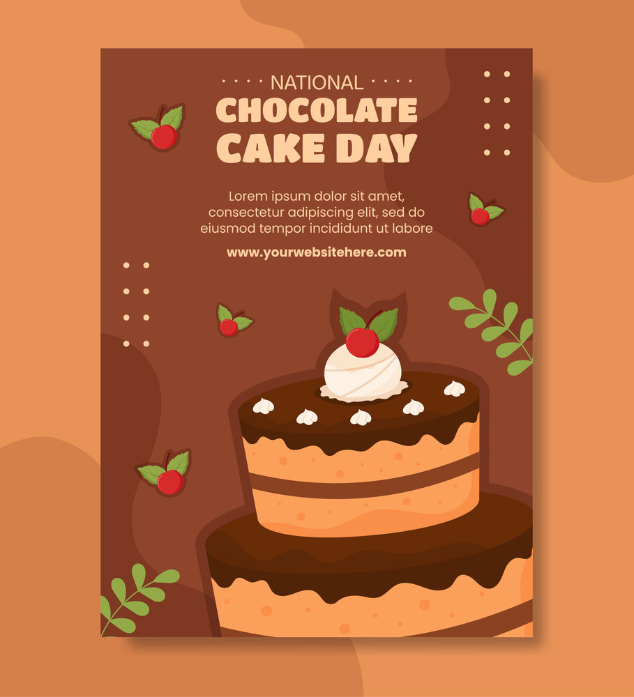 National Chocolate Cake Day Poster Flat Cartoon Hand Drawn Templates Illustration