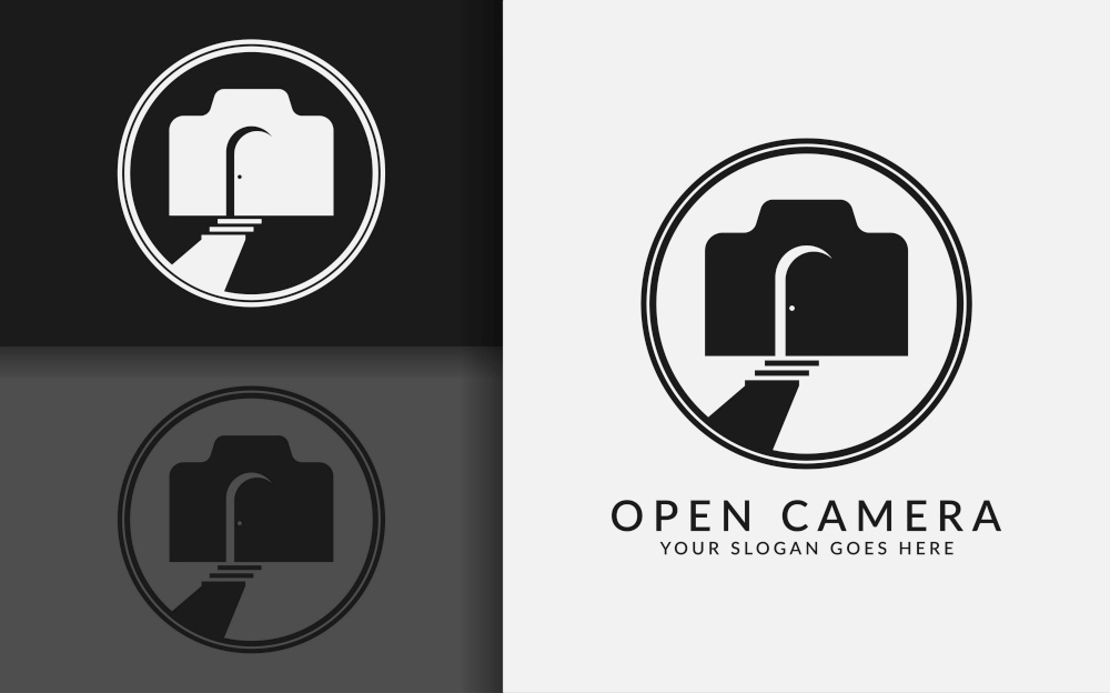 Simple Minimalist Camera Photography Logo Design with a Lens Concept that is Likened to an Open Door Concept.