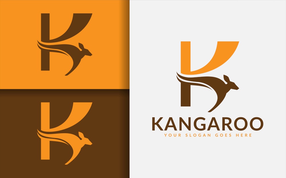 Abstract Creative Letter K Logo Design Combined with Kangaroo Silhouette Concept. Vector Logo Illustration.