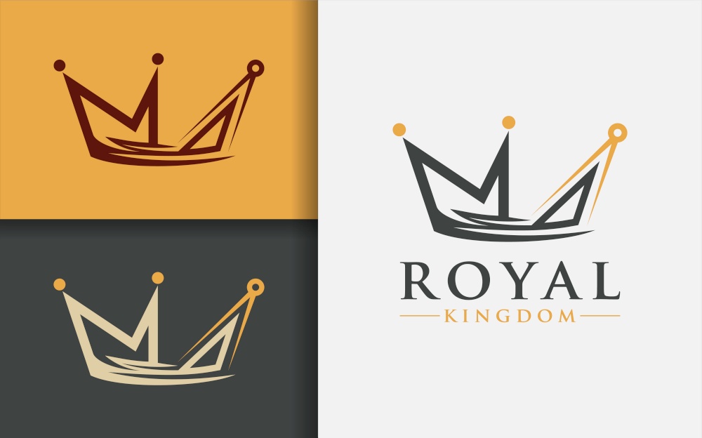 Royal Kingdom Logo Design. Abstract Creative King Crown with Stylish Shape Concept.