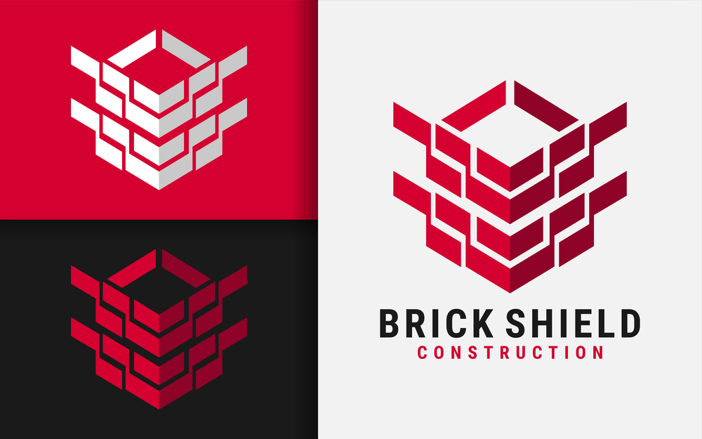 Brick Shield Logo Design. Red Brick Arranged in the Shape of a Abstract Shield Concept.