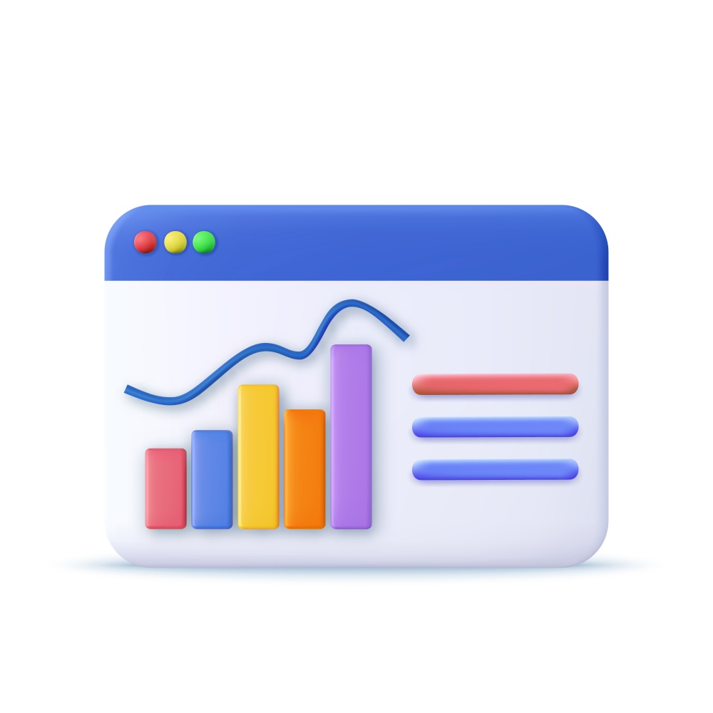 3d Online marketing, financial report chart, data analysis, and web development concept. Sales, increase money growth icon, progress marketing. 3d rendering. Vector illustration. 3d Online marketing,