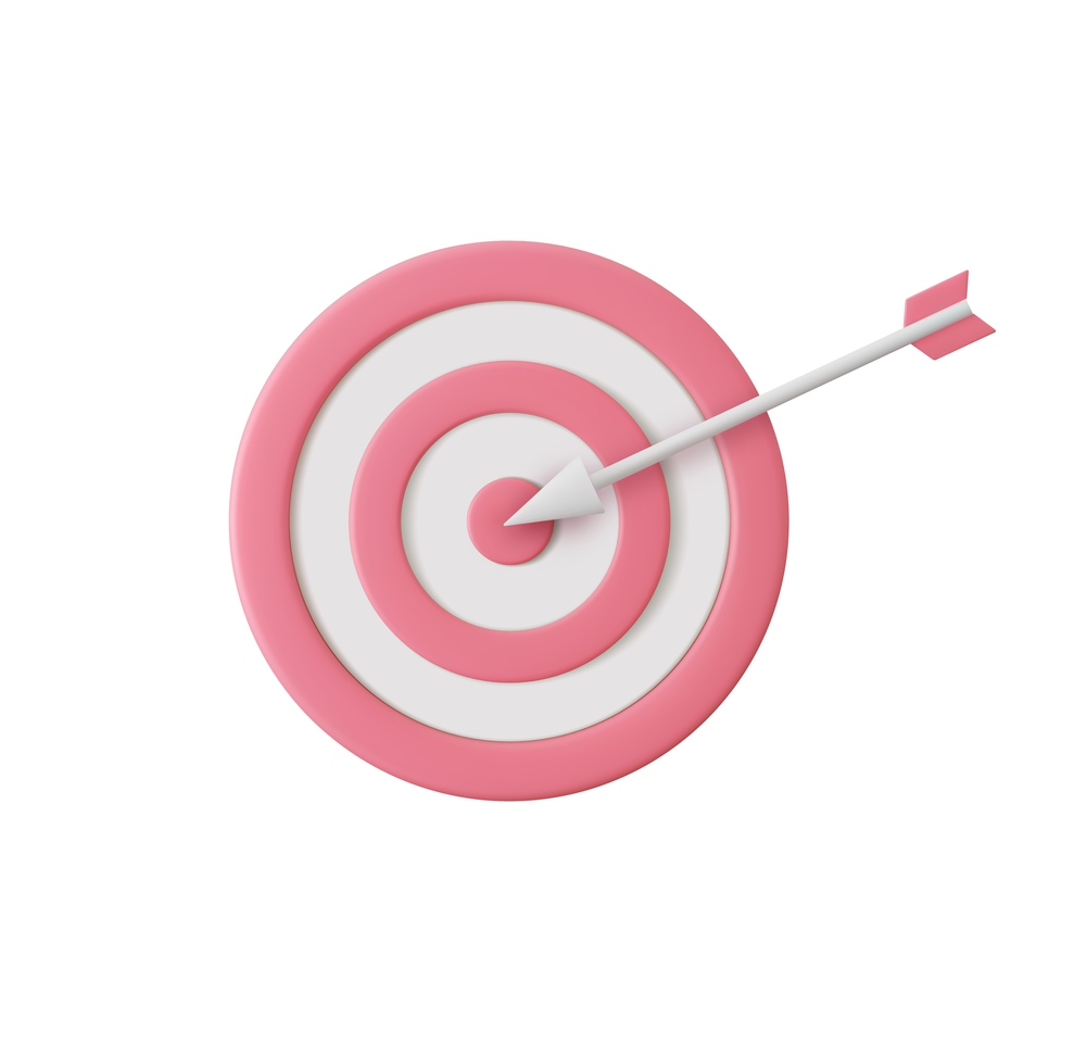 3d Arrow hit the center of target. the concept of achieving a goal in life or business. Marketing time concept. 3d rendering. Vector illustration. 3d Arrow hit the center of target