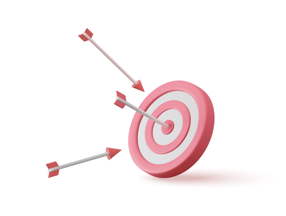 3d Arrow hit the center of target. the concept of achieving a goal in life or business. Marketing time concept. 3d rendering. Vector illustration. 3d Arrow hit the center of target